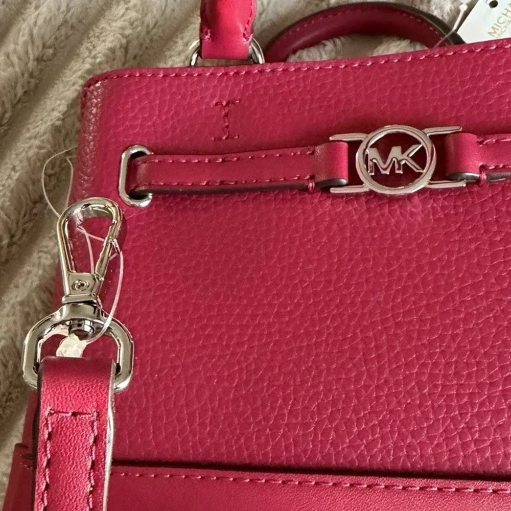 Michael Kors Reed XS Satchel Dark Raspberry Pebbled Leather Crossbody 35F4S6RC0T